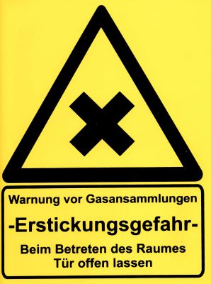 Schild "Warnung v. Gasansammlung"